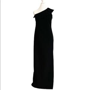 Trina Turk Dress Black One Shoulder Ruffled Neckline Maxi Cocktail Dress Size 2
